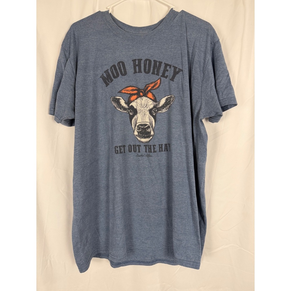 Lincoln Outfitters Moo Honey Get Out The Hay Cow Graphic T-Shirt Blue XL